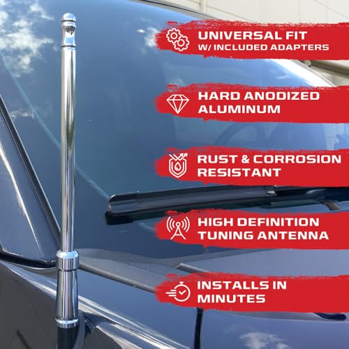 8" RECON Aluminum Antenna Mast Style (Fits OEM Factory Threaded Antenna) - Chrome