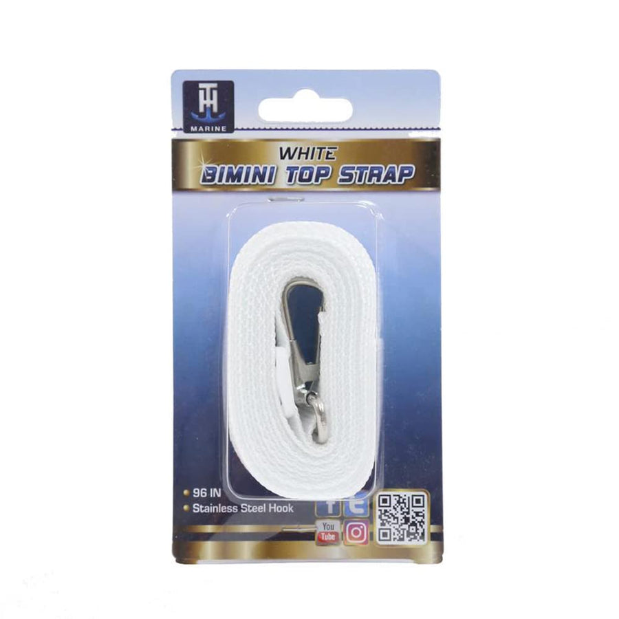 Top Bimini Strap 96" Long w/1 Stainless Clip - White - Pkgd.
