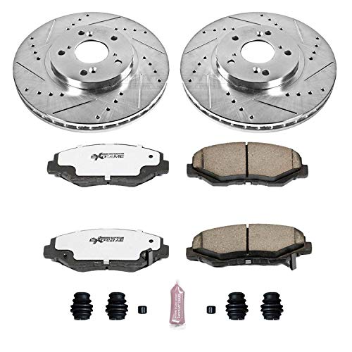Power Stop K2302-26 Z26 Carbon Fiber Brake Pads Front with Drilled and Slotted Brake Rotors Kit For 2003 2004 2005 2006 2007 2008 Honda Pilot