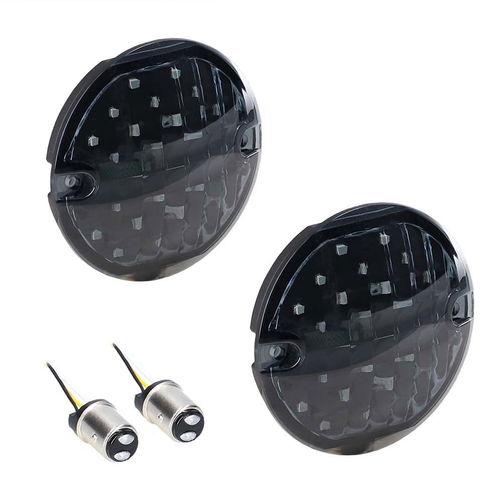 Harley-Davidson Amber Front Turn Signal - Metra Saddle Tramp 1157 Base, Smoke Lens, LED Brake Lights (BC-PC1157A)
