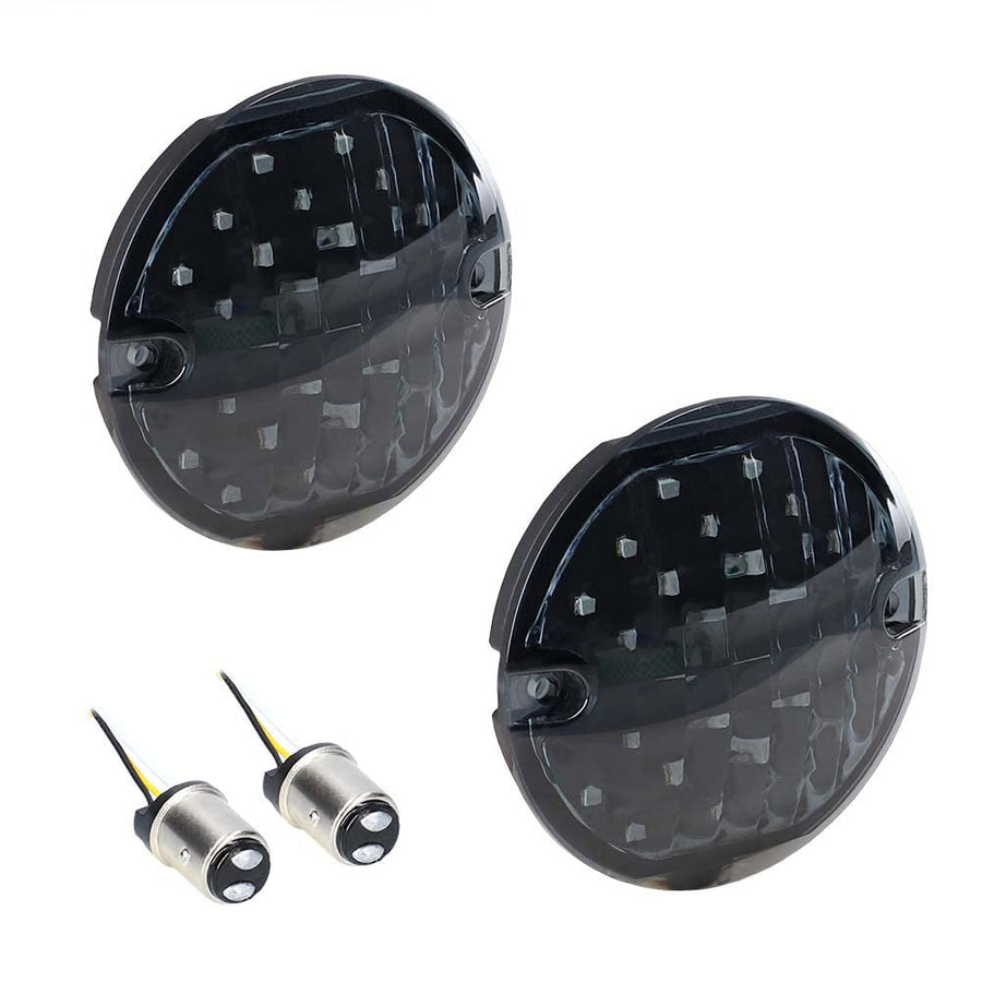 Harley-Davidson Amber Front Turn Signal - Metra Saddle Tramp 1157 Base, Smoke Lens, LED Brake Lights (BC-PC1157A)