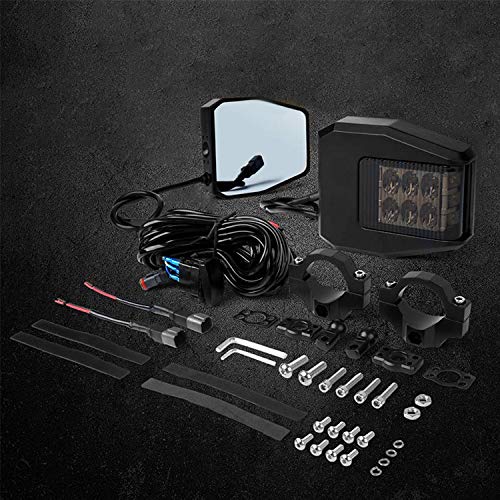 UTV Side View Mirrors w/ LED Spot Lights Compatible with for Pioneer Polaris RZR, Side by Side, Can Am X3, Kawasaki Teryx Mule, Yamaha Rhino Wolverine includes 1-7/8" roll bar Smoke Lens