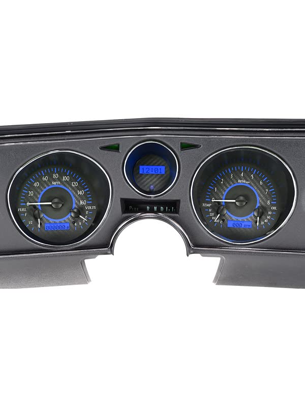 Dakota Digital VHX-69C-CVL-C-B Analog Dash Gauge System with Chevy 1969 Chevelle, Malibu and El Camino, Carbon Fiber Style, Blue Backlighting