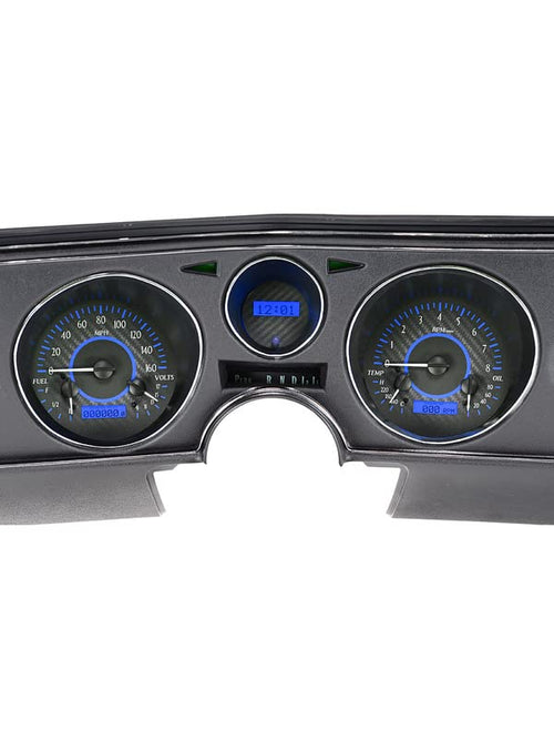 Dakota Digital VHX-69C-CVL-C-B Analog Dash Gauge System with Chevy 1969 Chevelle, Malibu and El Camino, Carbon Fiber Style, Blue Backlighting
