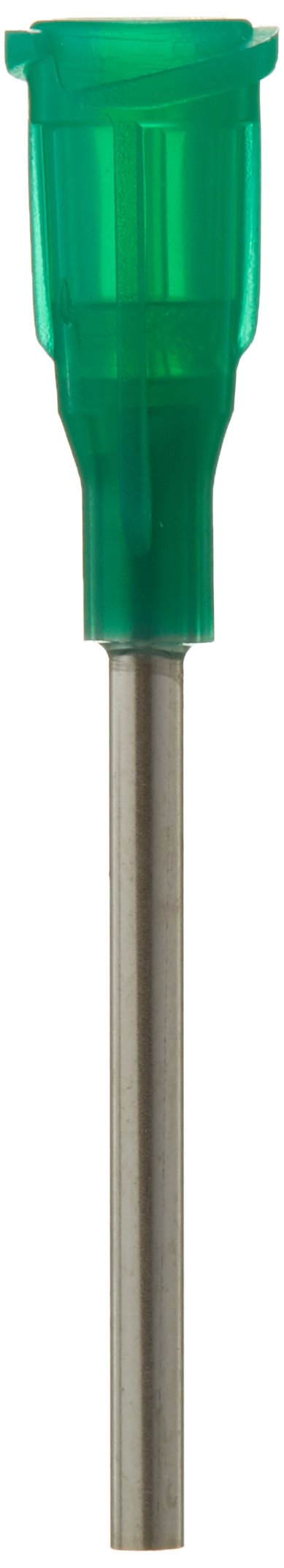 Weller 1" Long Stainless Steel KDS141P 14 Gauge Needle with Dark Green Luer Lock Hub, .067" I.D and .083" O.D (50 Pack)