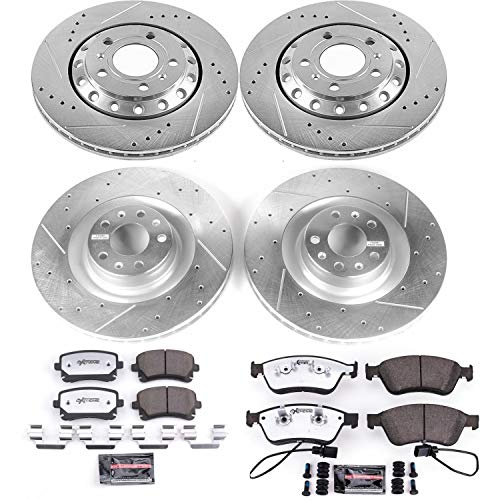 Power Stop K4008-26 Z26 Carbon Fiber Brake Pads Front and Rear with Drilled & Slotted Brake Rotors Kit For Audi A8 Quattro 2003-2010 | Volkswagen Phaeton 2004-2006 [Vehicle Specific]