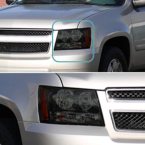 Smoked Headlights SPEC-D TUNING Compatible with 2007-2013 Chevy Avalanche, 2007-2014 Tahoe Suburban, L+R Pair Head Light Lamp Assembly