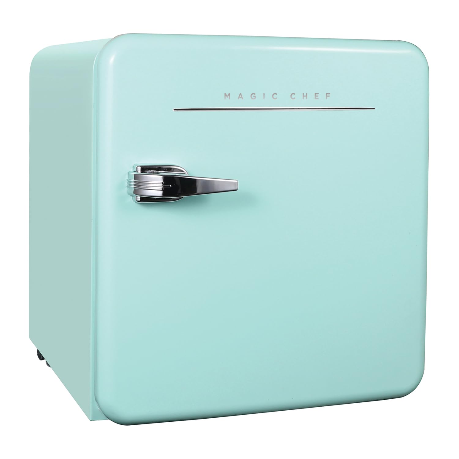 Magic Chef Retro Style 1.6 Cubic Feet Mini Fridge with Interior LED Light and Removable Glass Shelf Ideal for Bedroom and Recreational Room, Mint