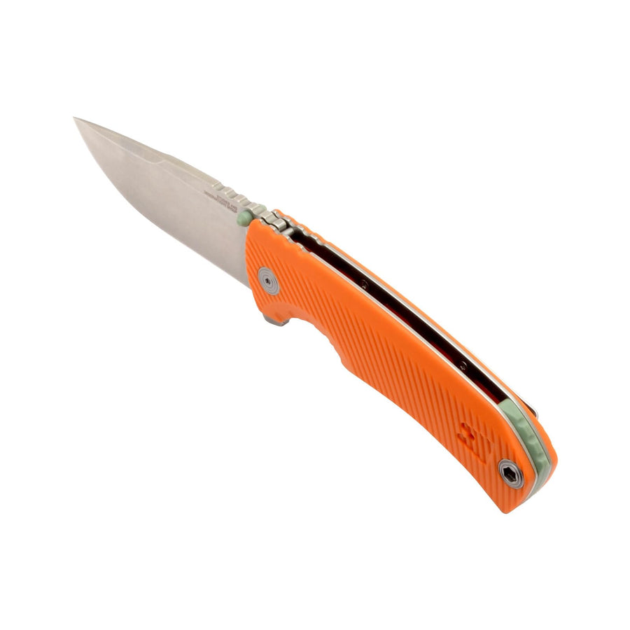 SOG FLK Tellus Daily Outdoor Full-Sized Frame Lock Folding Knife| GRN Handle | CRYO 440C Stainless Steel Blade | Reversible Pocket Clip, Blaze, Blister Pack