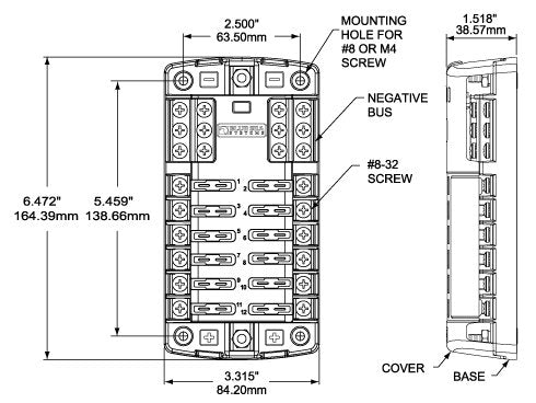 Blade Fuse Block Blue Sea Systems 5026 12 Circuit with Ground and Cover, 100 Amps