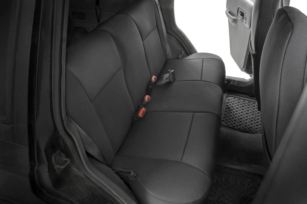 Rough Country Seat Covers Neoprene for Jeep Cherokee XJ (1984-1996) with Non-Detachable Headrests - Waterproof & UV Resistant, Foam Padded, Front & Rear Seat Cover Set