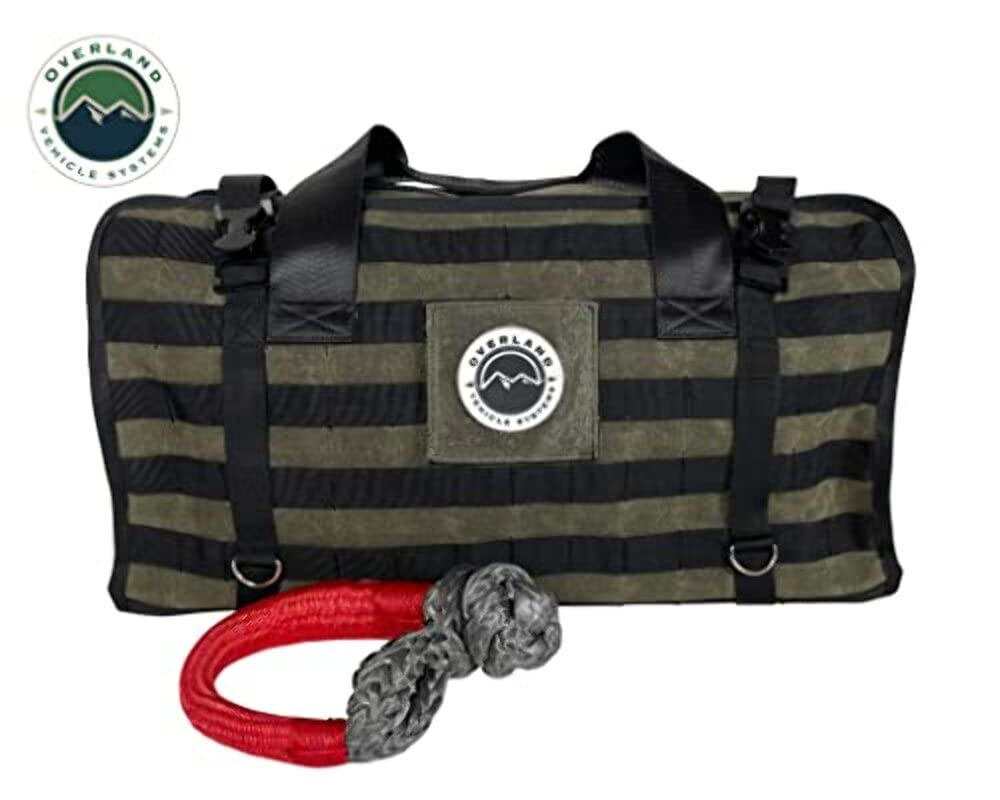 Large Recovery Bag Overland Vehicle Systems with Handle & Straps - #16 Waxed Canvas Storage - Infused with Paraffin Wax Waterproofing - Two Heavy Duty Alligator buckles and Industrial Nylon Handle