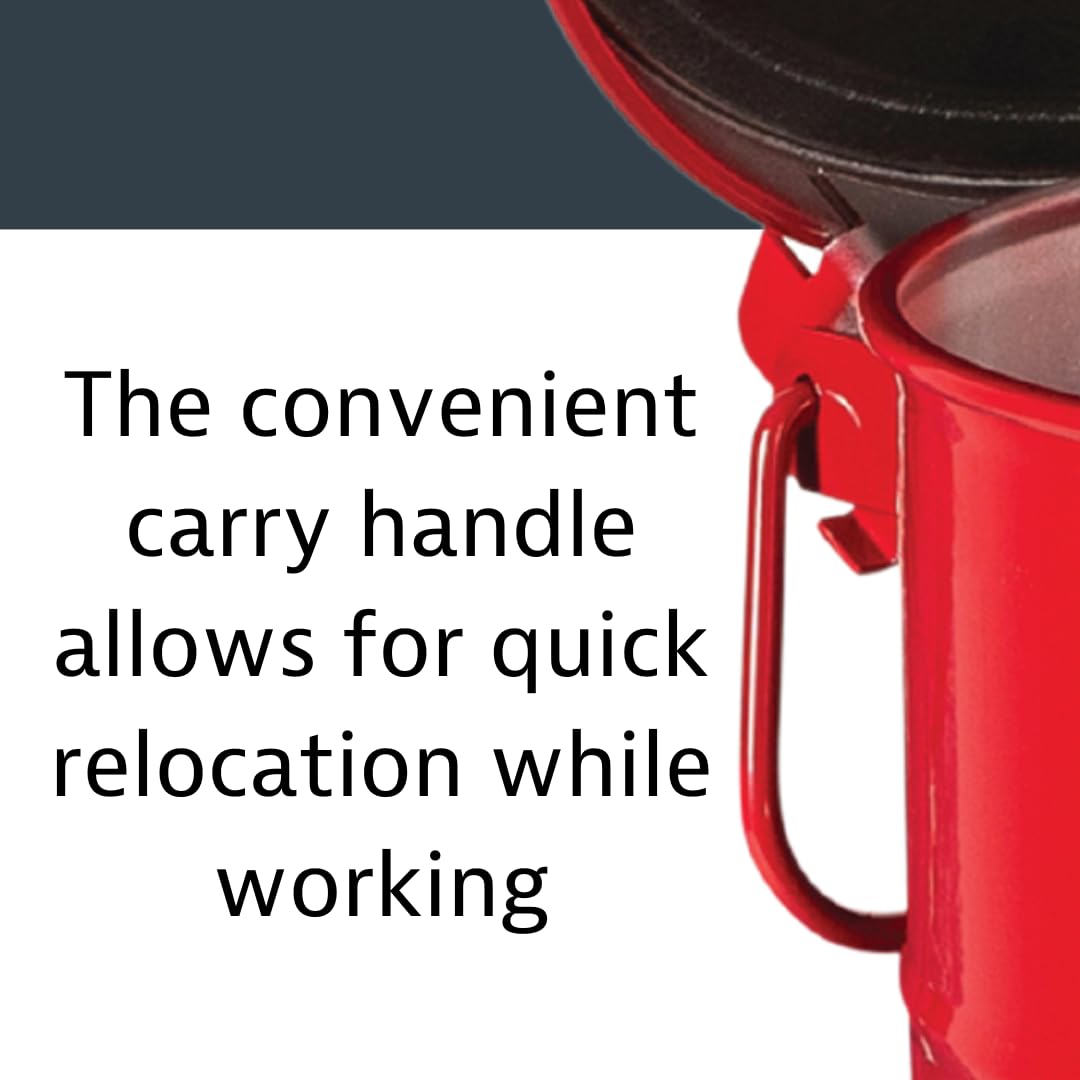 14 Gallon Justrite Galvanized Steel Oily Waste Can, 20" x 16" Metal Oil Rag Safety Can with Hand Operated Self-Closing Lid for Oil Rag Disposal, Made in The USA, Red, 09510