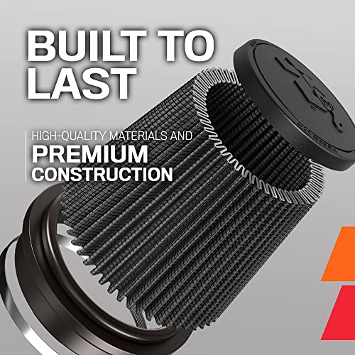 K&N Lifetime Universal Clamp-On Air Filter: Dryflow, Washable, Oil-Free: Flange Diameter: 6 In, Filter Height: 4 In, Flange Length: 1 In, Shape: Round Tapered, RU-3129HBK