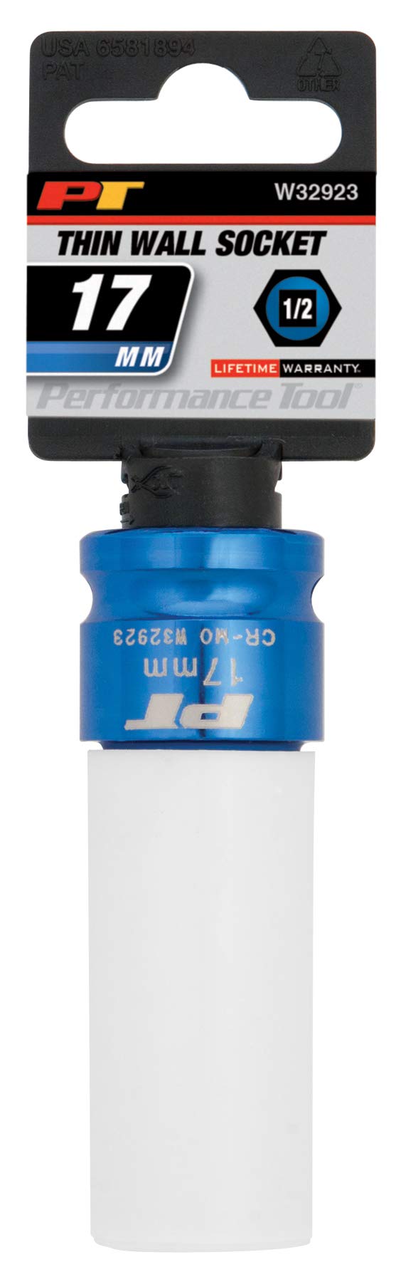 Performance Tool 1/2-Inch Impact Drive W32923 17mm Thin Wall Socket, Blue