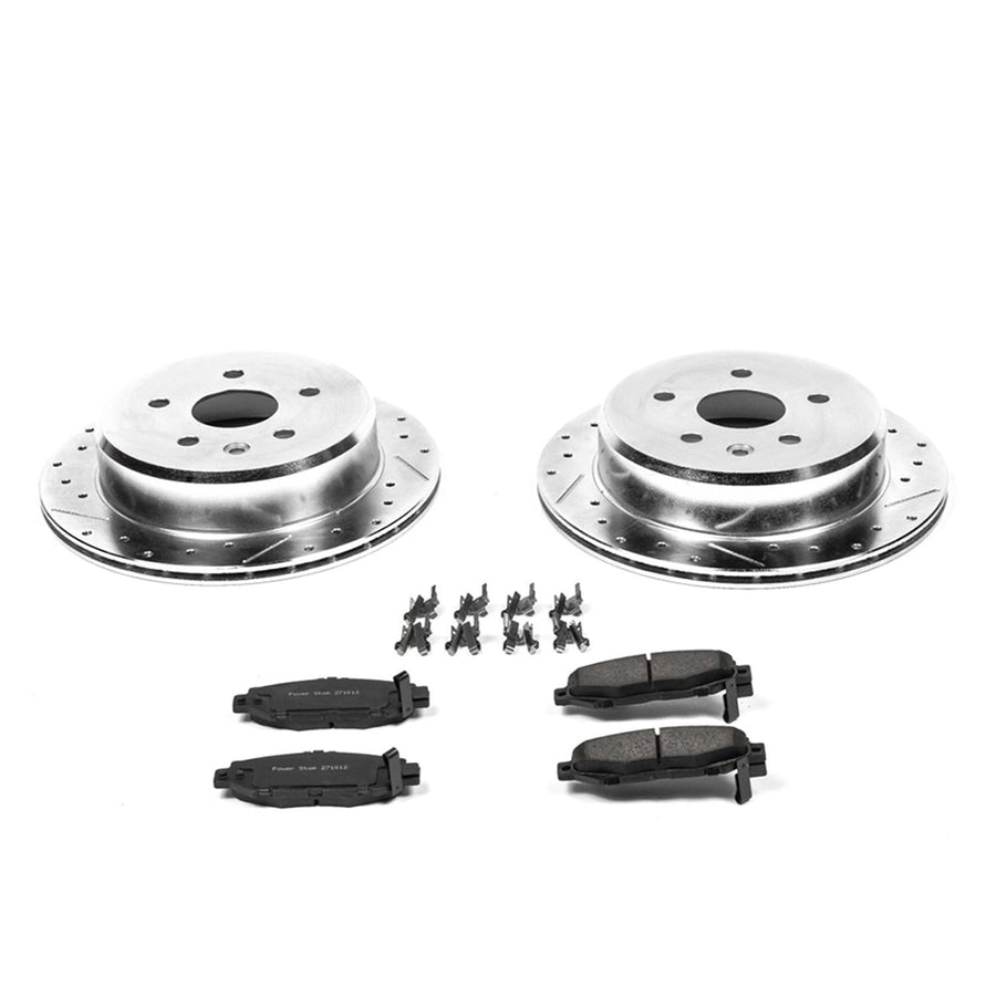 Rear Power Stop K1072 Z23 Carbon Fiber Brake Pads with Drilled & Slotted Brake Rotors Kit For Lexus SC300 1992-1998 [Model Specific]