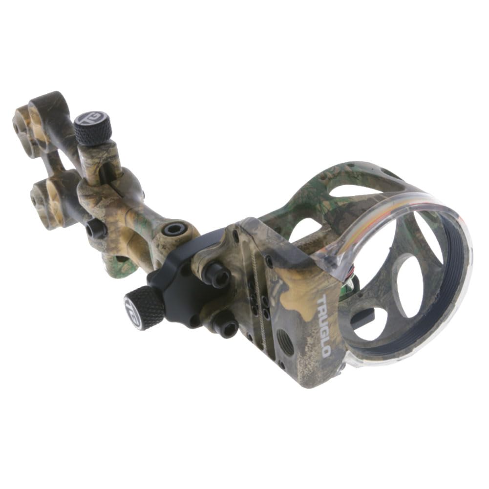 5-Pin TRUGLO VEROS Ultra-Bright Durable Lightweight Micro-Adjustable Archery Hunting Bow Sight with Decreasing Diameter Pins Design & Large Circular Field of View, Real-Tree Camo