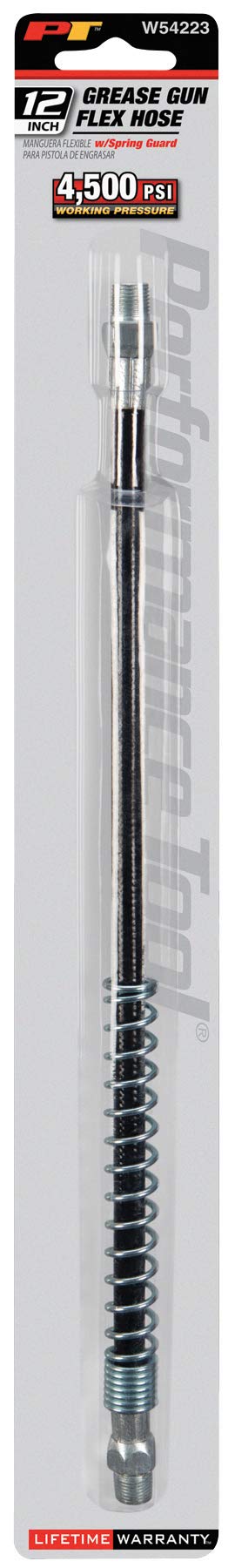 12-Inch Performance Tool W54223 Flex Grease Gun Hose Extension With Spring Guard 3,500 Working PSI (1/8-Inch NPT)