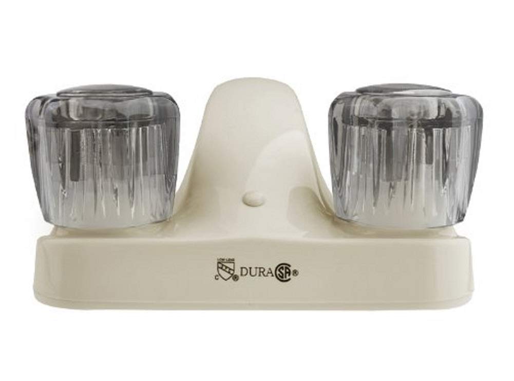 Dura Faucet RV Bathroom Faucet DF-PL700S-BQ with Smoked Acrylic Knobs (Bisque Parchment)