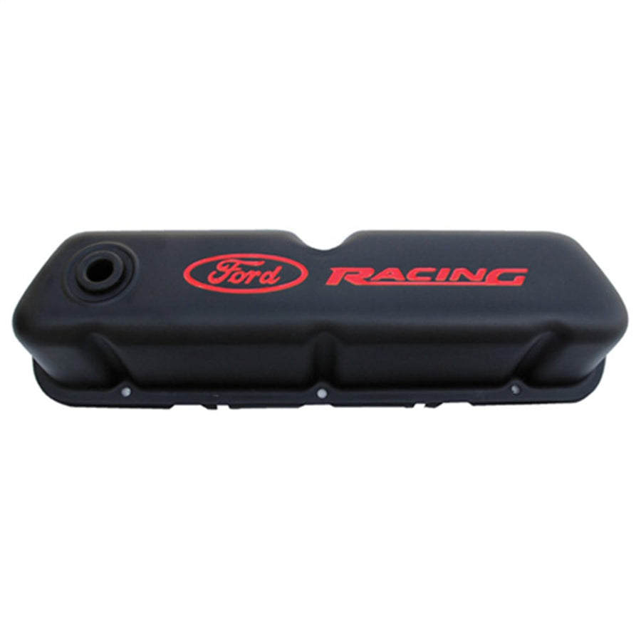 Ford Racing Logo Valve Cover, Stock Height, Baffled, Breather Hole, Steel, Black Crinkle