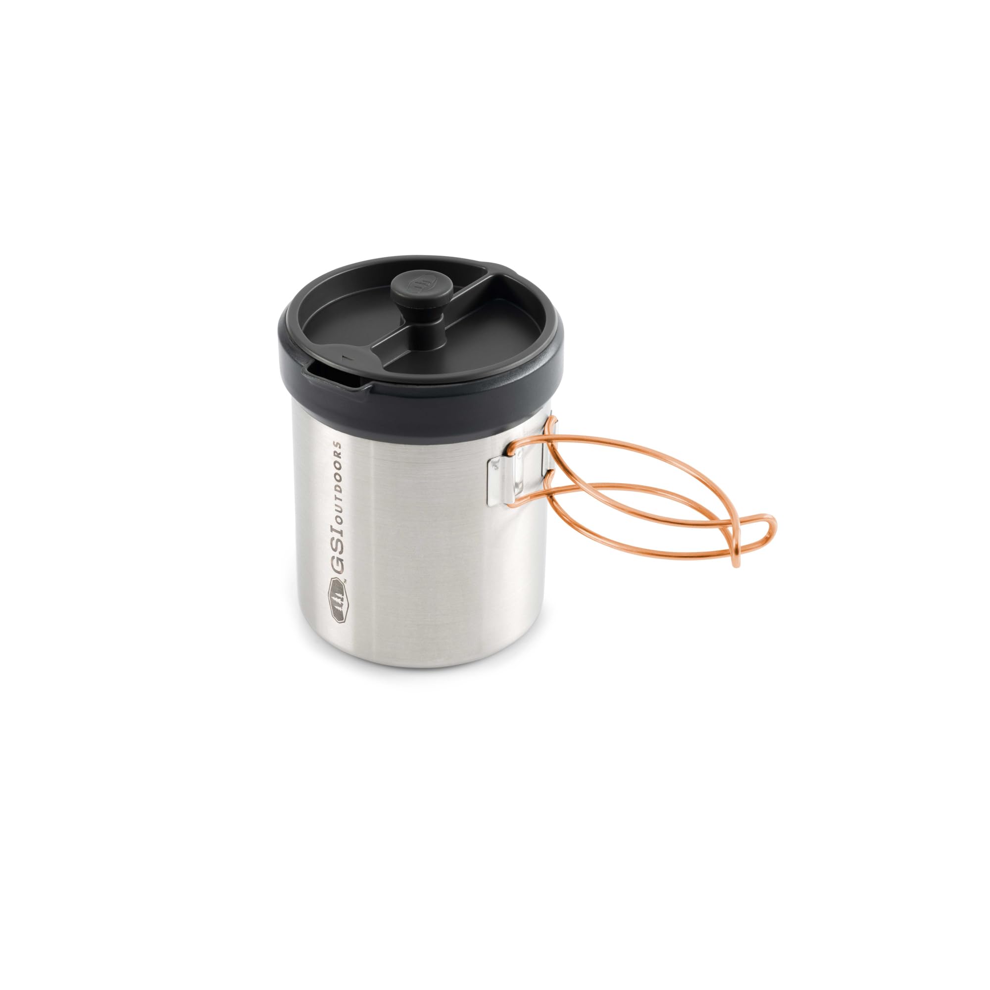 GSI Outdoors Personal Glacier Javapress Stainless Steel Press Mug with Folding Handles and Pour-Through Lid – Brews 22 fl. oz.