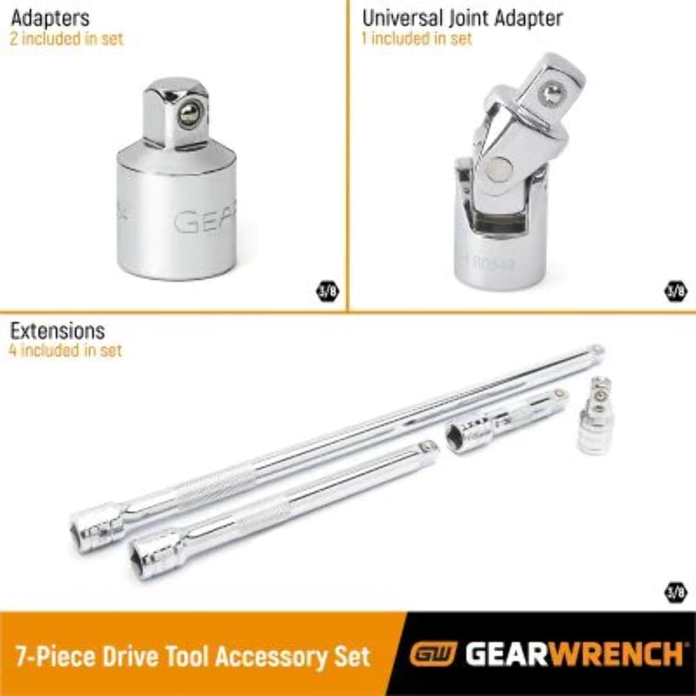 Set GEARWRENCH 3/8Dr Extensions Adp Uj 7Pc (86536)
