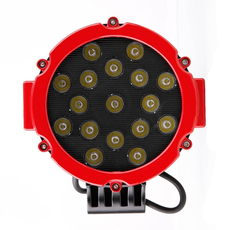 Bumper Guard Black Horse Grille brush Modular Stainless Steel Come With pair of 7.0"Dia.LED Lights with Red Trim Rings Compatible with 2015-2024 Ford F-150-17FP32MSS-PLR
