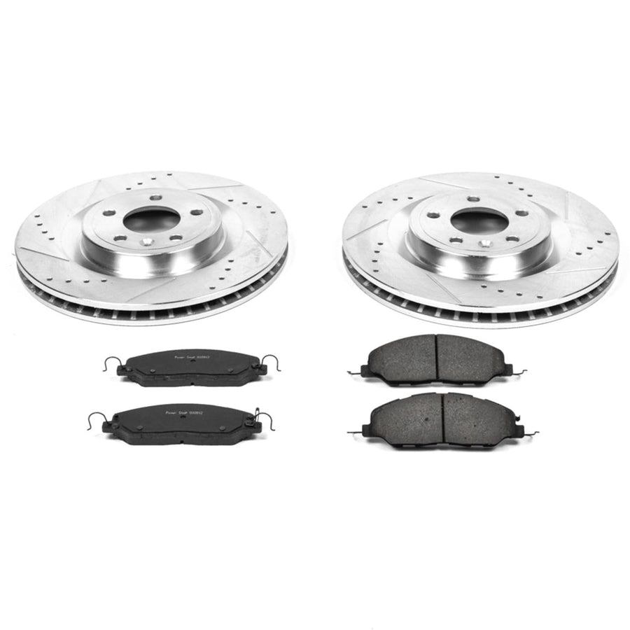Power Stop K5944 Z23 Front Carbon Fiber Brake Pads with Drilled & Slotted Brake Rotors Kit For Ford Mustang 2011-2014 [Model Specific]