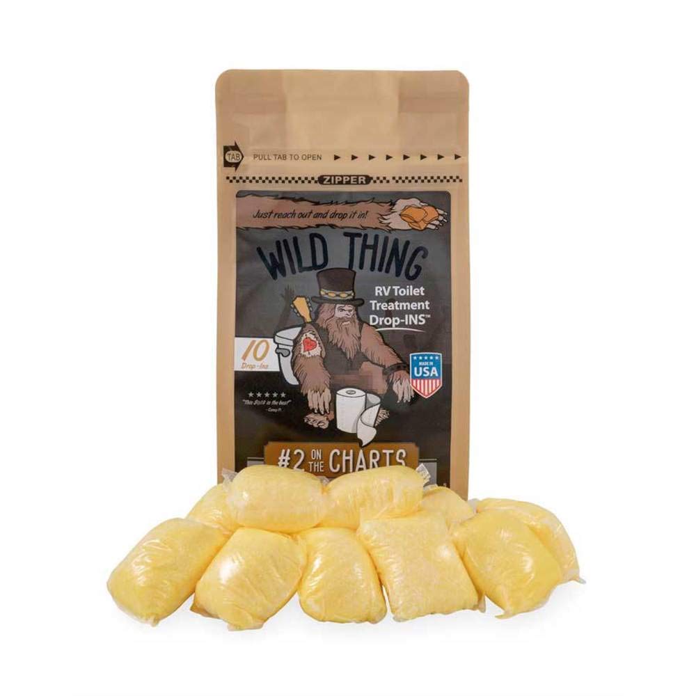 Camco 41472 RV Toilet Treatment Drop-Ins Wild Thing, #2 On The Charts - Provides a Smash Hit of Leather with a Sour Bass Note of Lemon - 10 per Bag