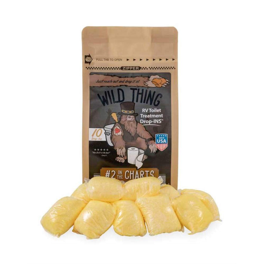 Camco 41472 RV Toilet Treatment Drop-Ins Wild Thing, #2 On The Charts - Provides a Smash Hit of Leather with a Sour Bass Note of Lemon - 10 per Bag