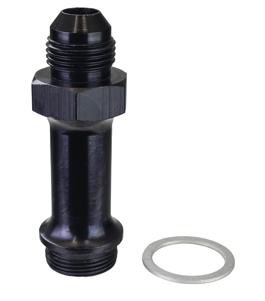 Moroso Carburetor 65147 Fuel Inlet Fitting, 8AN x 7/8-20, 3" Long, Black Anodize