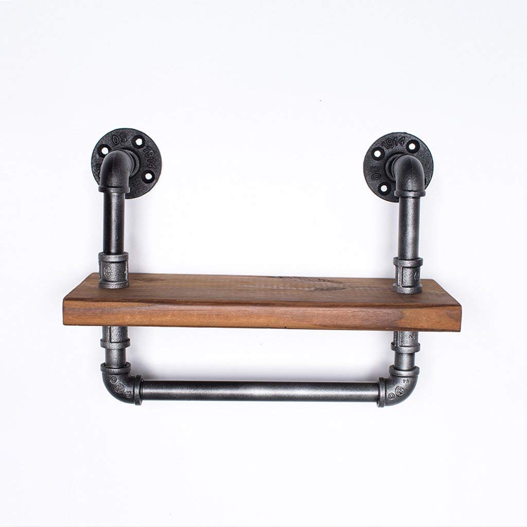YIMJ Retro Coat Rack Industrial Wall Mounted Pipe Hanging Shelving Bracket Towel Rails Rustic Modern 1 Tier Wooden Plank Towel Bar Towel Bar, A