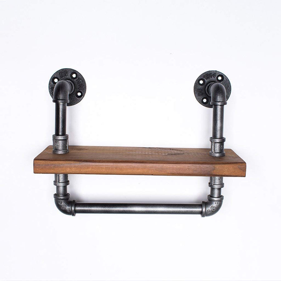 YIMJ Retro Coat Rack Industrial Wall Mounted Pipe Hanging Shelving Bracket Towel Rails Rustic Modern 1 Tier Wooden Plank Towel Bar Towel Bar, A