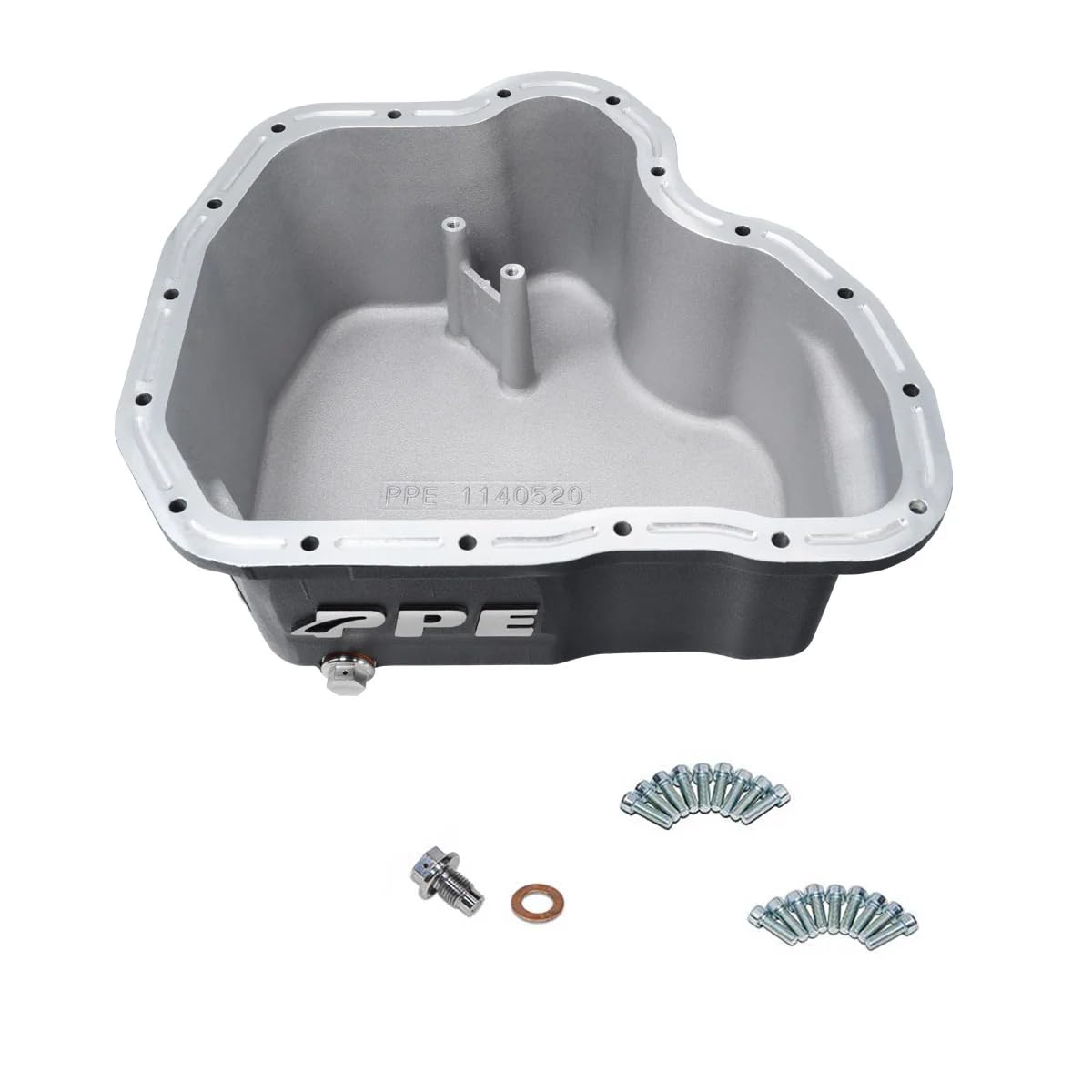 Heavy Duty PPE High-Capacity Cast Aluminum Oil Pan (Black) 114052020 Compatible for 2001-2010 GMC Sierra 2500HD and Chevy Silverado 2500HD 6.6L Duramax