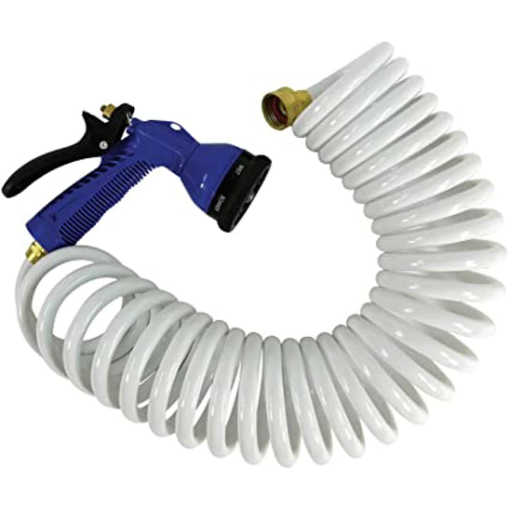 COILED WHITE HOSE W/NOZ 15' WHITE