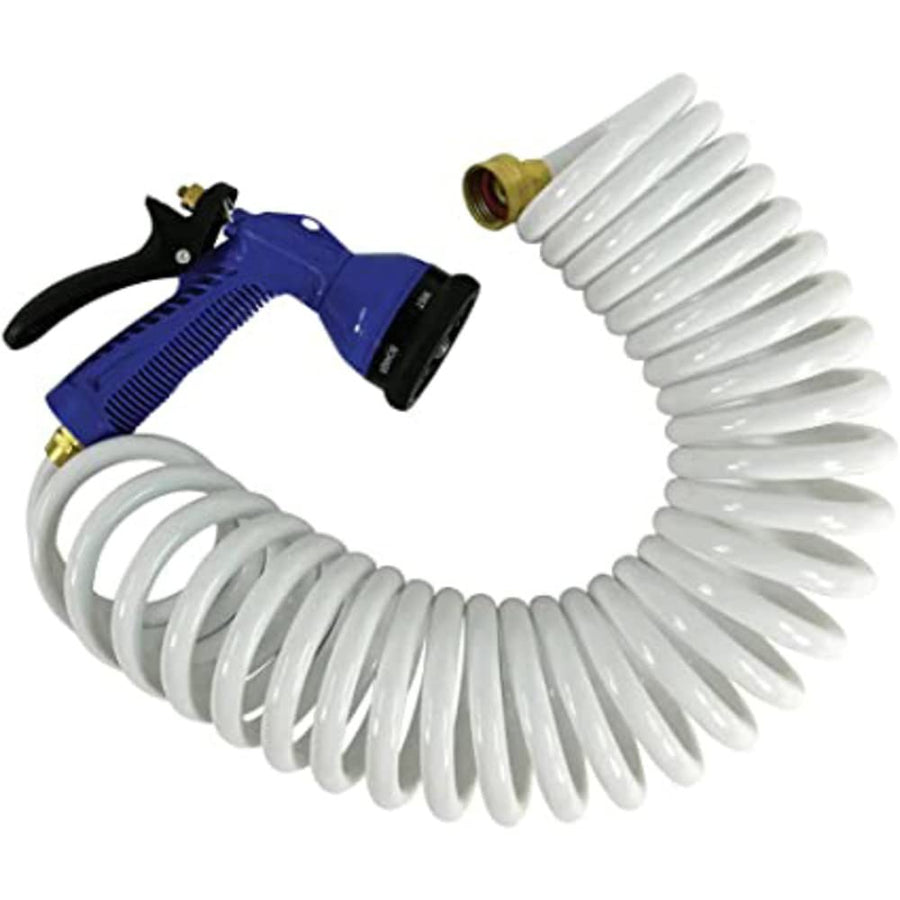 COILED WHITE HOSE W/NOZ 15' WHITE