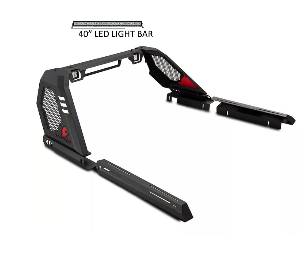 Vigor Black Horse Roll Bar Modular W/40 LED Light Bar Compatible with 07-25 Silverado 1500|Sierra 1500|09-10 Ram 1500|11-25 Ram 1500|09-22 F-150|07-25 Tundra-VIRB02B-KIT