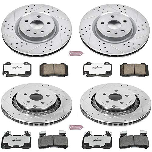 Power Stop K7006-26 Z26 Carbon Fiber Brake Pads Front and Rear with Drilled & Slotted Brake Rotors Kit For Chevrolet SS 2015-2017 [Model Specific]