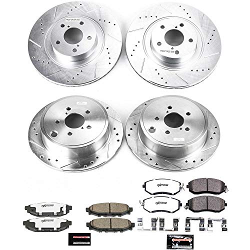 Power Stop K6083-26 Z26 Carbon Fiber Brake Pads Front and Rear with Drilled and Slotted Brake Rotors Kit For Subaru Forester Impreza Legacy Outback WRX