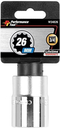 W34826 Performance Tool 3/4-Inch Drive 12-Point Standard Socket 26mm
