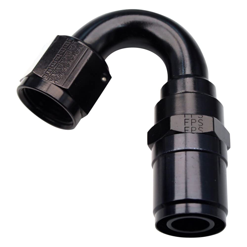 Fragola Hose End Fitting, Crimp-On, 150 Degree, 10 an Hose Crimp to 10 an Female, Aluminum, Black Anodize, Each