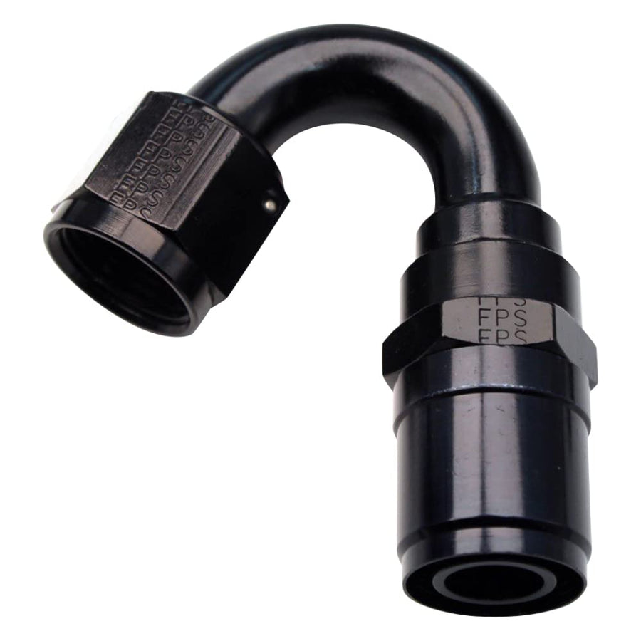 Fragola Hose End Fitting, Crimp-On, 150 Degree, 10 an Hose Crimp to 10 an Female, Aluminum, Black Anodize, Each