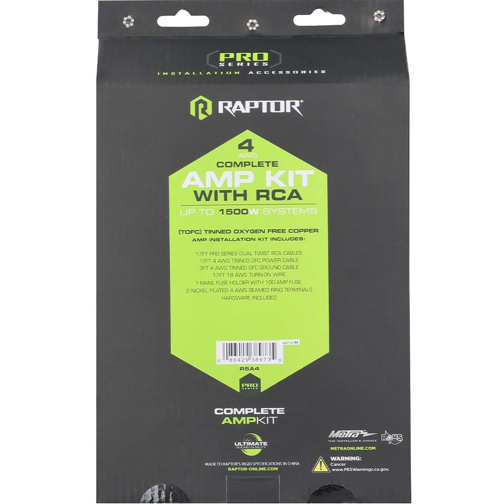 PRO SERIES RAPTOR BY METRA ELECTRONICS 1500W 4 AWG AMP KIT WITH RCA CABLE - R5A4