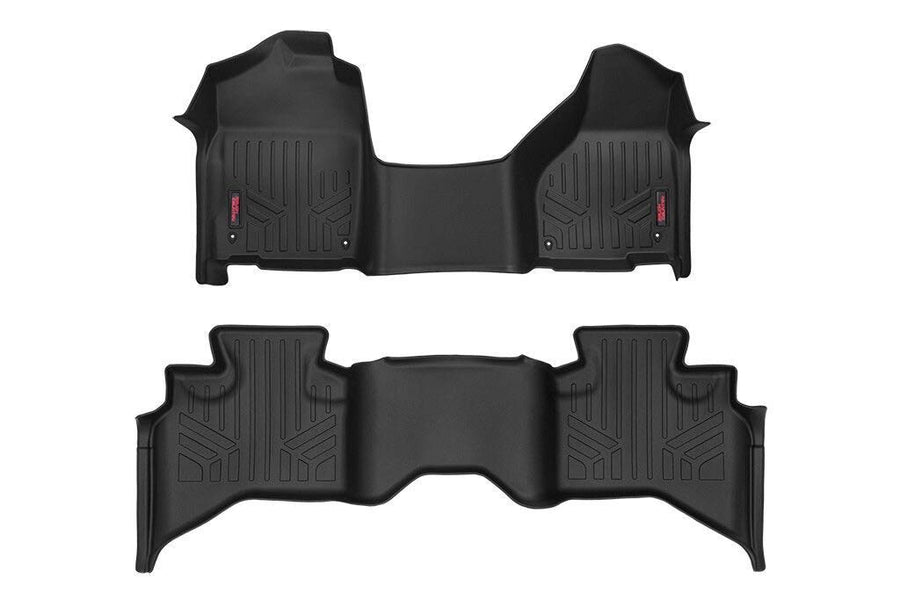 Rough Country Floor Mats All Weather Set for Dodge Ram 1500 Quad-Cab (2012-2018) w/Front Row Bench Seat - Custom Fit Floor Armor, Raised Lip, Easy Clean