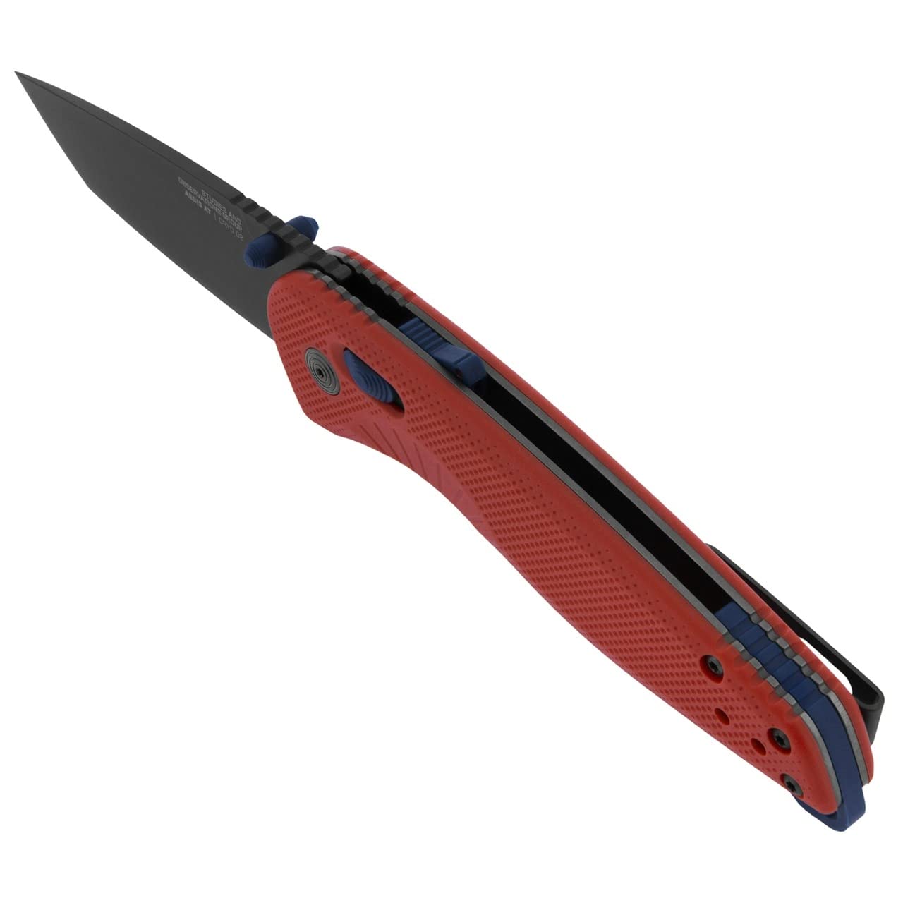 SOG Aegis AT Tanto Folding Outdoor Pocket Opening Knife, Ambidextrous AT-XR Lock With Ergonomic Handle,D2 Steel Blade,Built-In Blade Locking Safety and Spine-Mounted Safety System, Rescue RED & Indigo