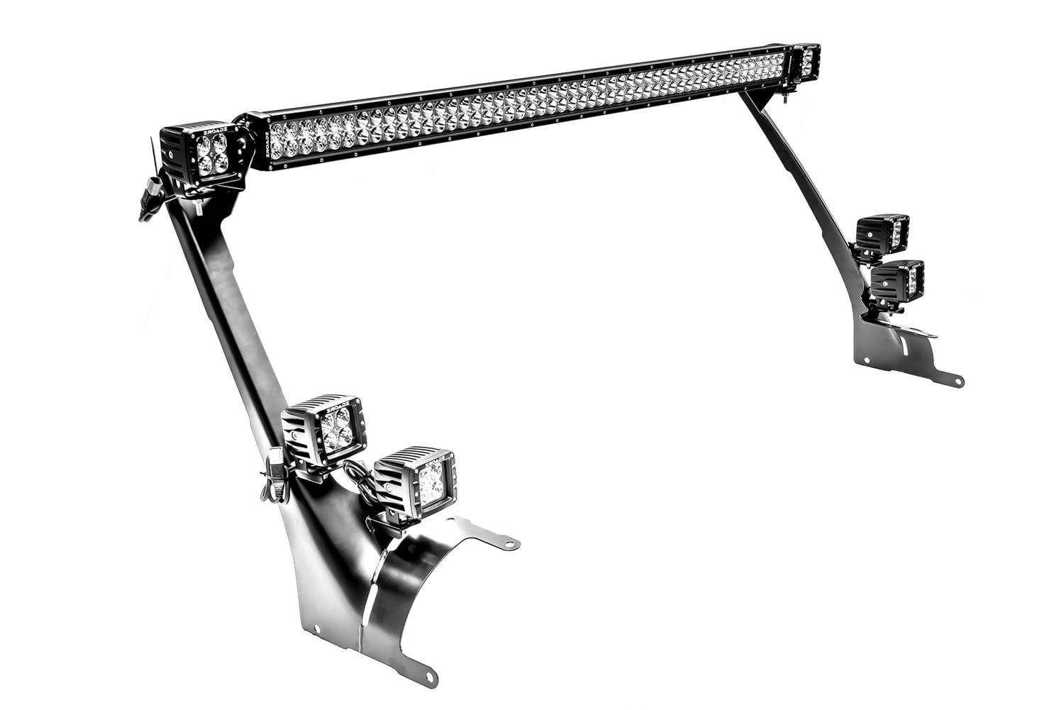 Front Roof LED Kit Jeep JL, Gladiator with (1) 50 Inch LED Straight Double Row Light Bar and (4) 3 Inch LED Pod Lights - PN #Z374831-KIT4