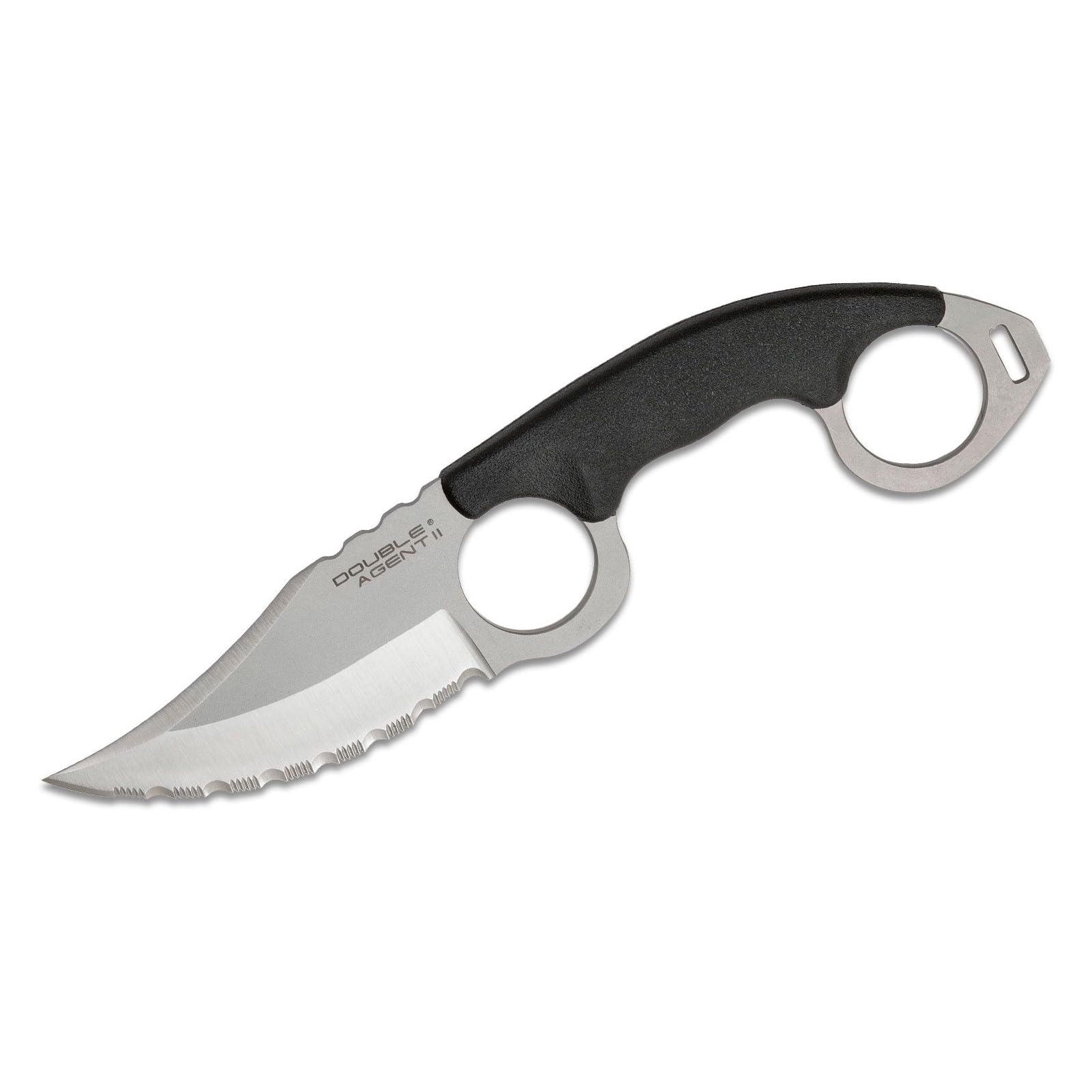 Cold Steel Serrated Edge Double Agent II Lightweight Durable Japanese AUS8A Steel Clip Point Shape 3" Fixed Blade Tactical Outdoor Hunting Knife, Griv-Ex Handle, Secure-Ex Sheath