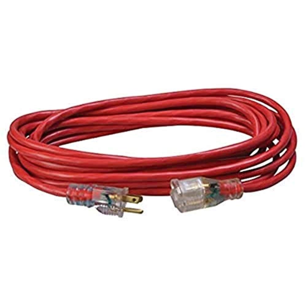 Outdoor 50ft SJTW Ext Cord W/ Lighted End (Red) 14/3