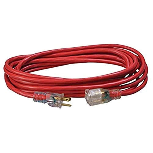 Outdoor 50ft SJTW Ext Cord W/ Lighted End (Red) 14/3
