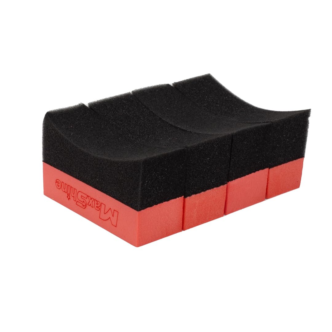 Maxshine Tire Dressing Applicator, Foam Pad Curved 10x4cm, Red & Black | Ergonomic Grip, High-Density Non-Abrasive | Even Tire, Trim & Wax Application